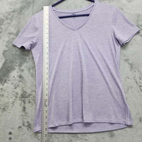 Athletic Works Top Womens S Purple Striped V-Neck Short Sleeve Pullover Casual - Picture 7 of 8